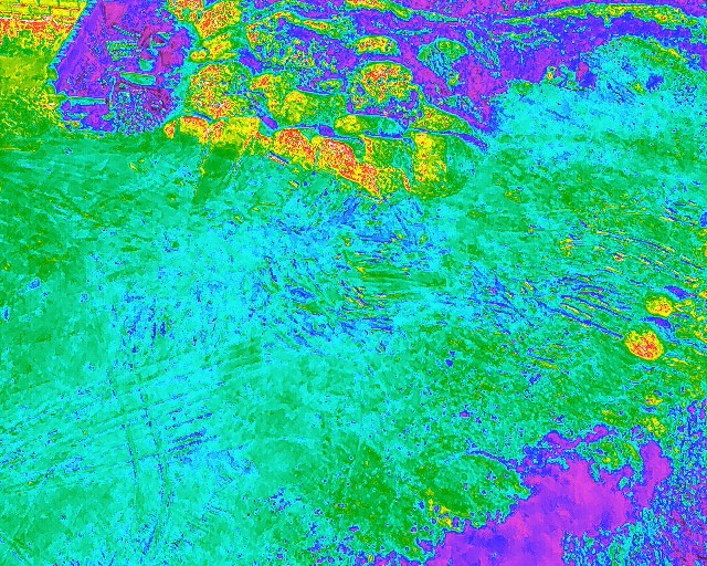 Matching thermal / false-color aerial drone image of the same site